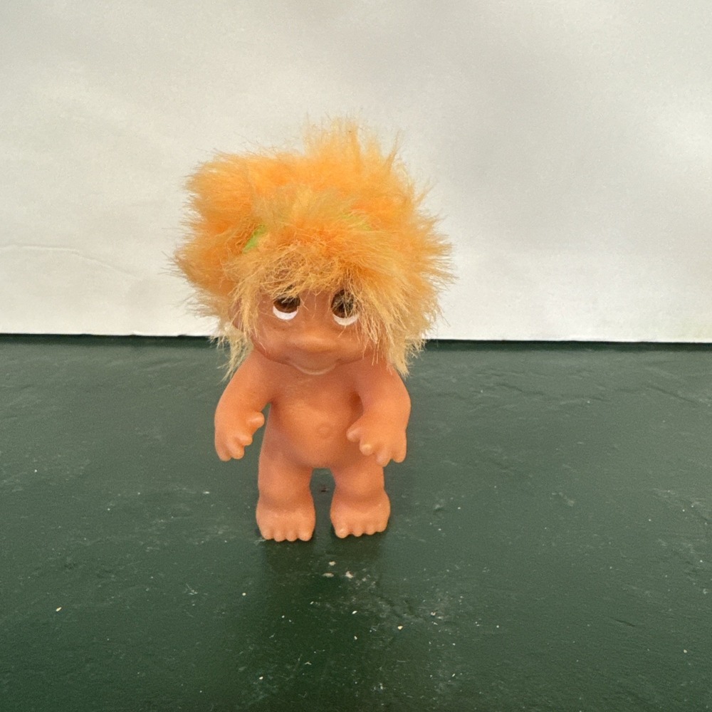 Vintage 1985 DAM Troll Doll Orange Hair Green headband RARE